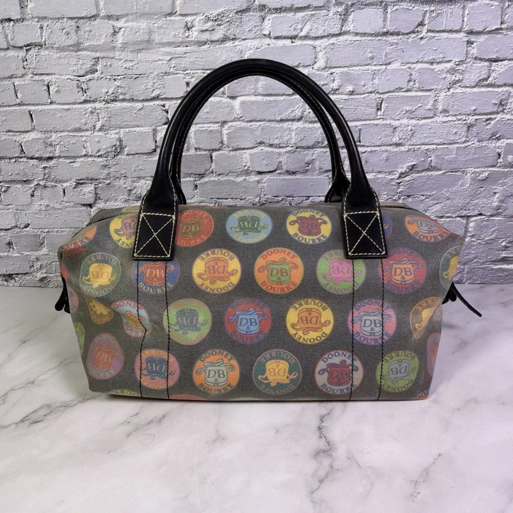 Vintage Dooney & Bourke Medallion Print Canvas/Leather‎ Satchel Handbag ❤️ NICE